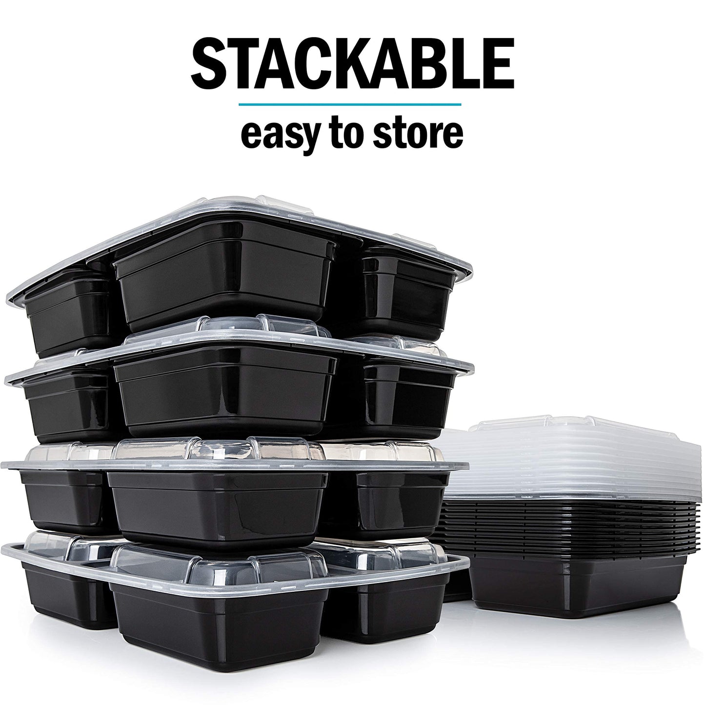 [10 Pack] 3 Compartment BPA Free Reusable Meal Prep Containers - Plastic Food Storage Trays with Airtight Lids - Microwavable, Freezer and Dishwasher Safe - Stackable Bento Lunch Boxes (32 oz) 10