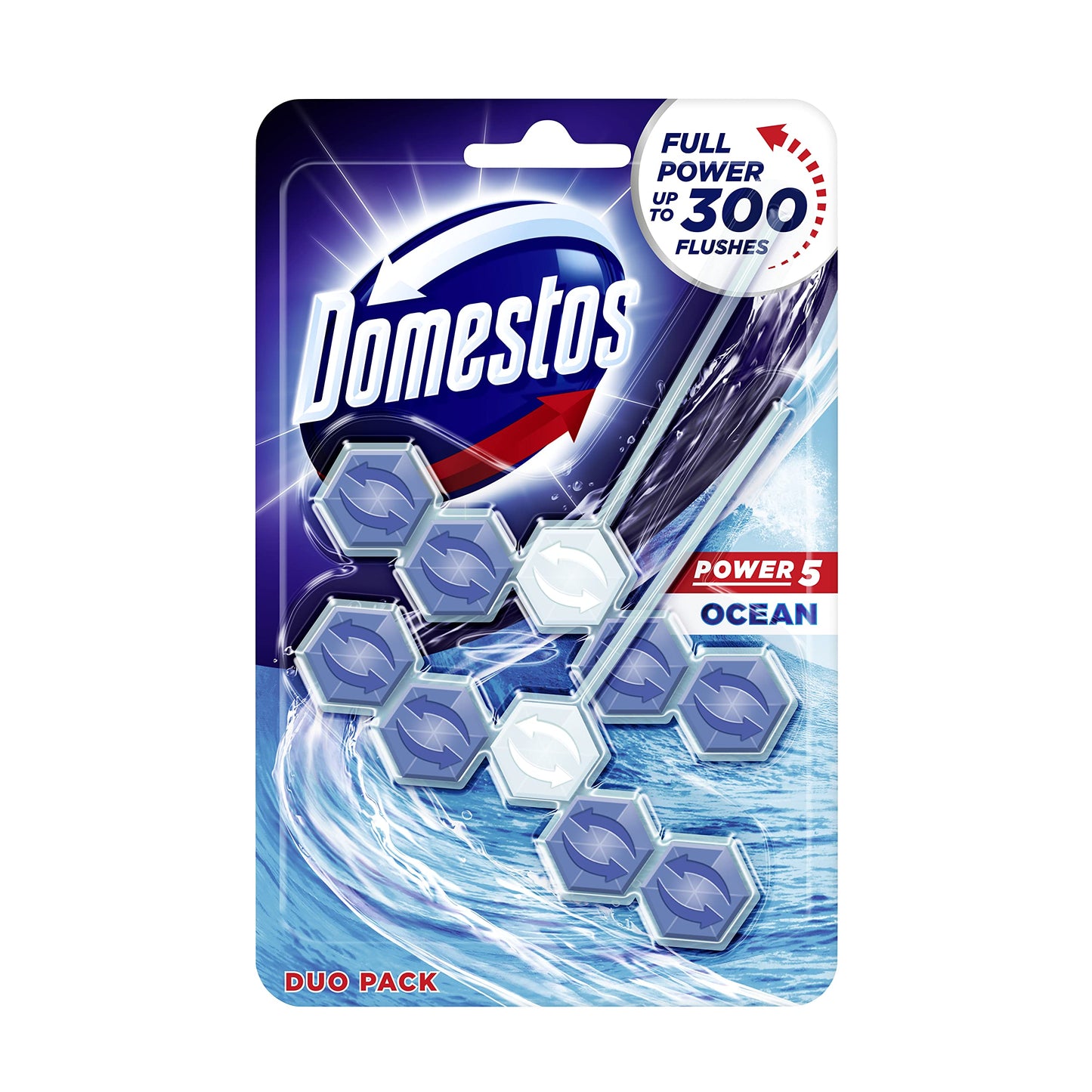 Domestos Ocean Toilet Rim Block toilet blocks that clean at full power for up to 300 flushes from the UK’s No.1 toilet cleaner brand, 2 Count (Pack of 7) Fresh