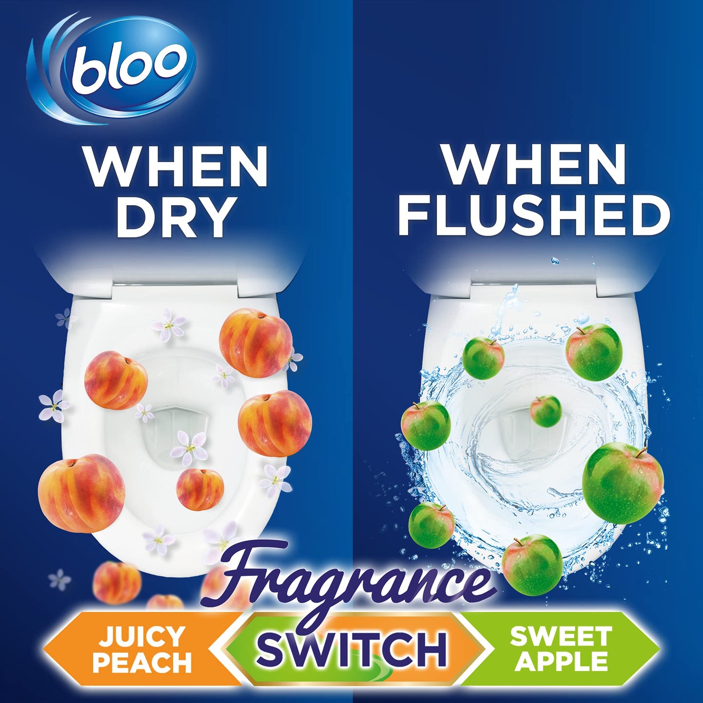 Bloo Fragrance Switch Toilet Rim Block Juicy Peach & Sweet Apple,50 g (Pack of 1)