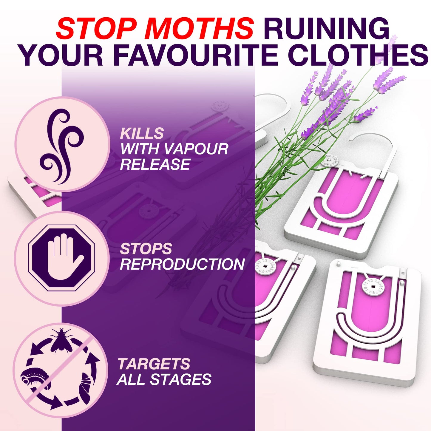 Aviro Moth Repellent for Wardrobes - 12 Moth Killer Hangers with Natural Lavender Scent. Highly Effective Easy to Use Moth Repellent for Clothes. UK Made 1 count (Pack of 12)