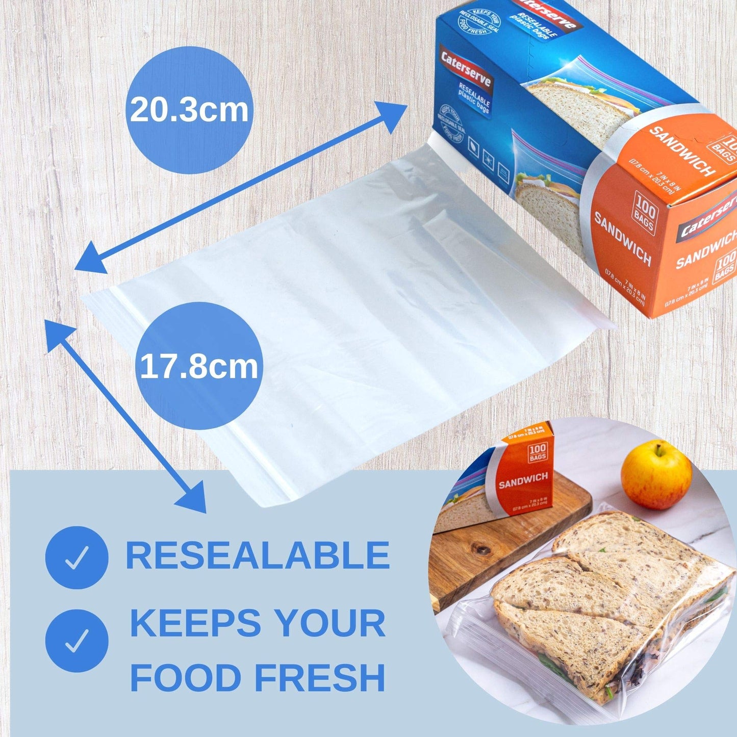 Plastic Sandwich Bags – Zip Food Bags – Transparent Lunch Bags with Ziplock Closure – 200 pcs Small Snack Bag – 7 x 8-inch Freezer Bags – Non-BPA Plastic – Reusable Sandwich Bags for School and Work Sandwich-200Bags