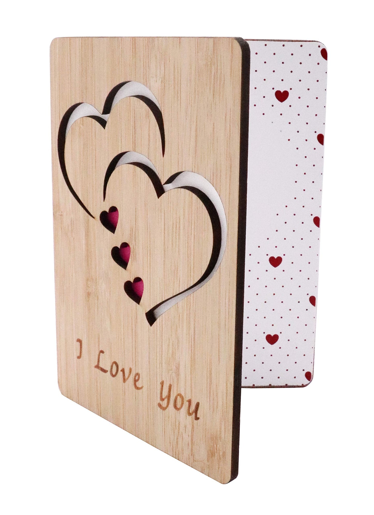 Real Bamboo Wood I Love You Card, Wooden Greeting Cards for Any Occasion, to Say Happy Valentines Day Card, Anniversary, Gifts for Wife, Him, Or Her, Or Just Because