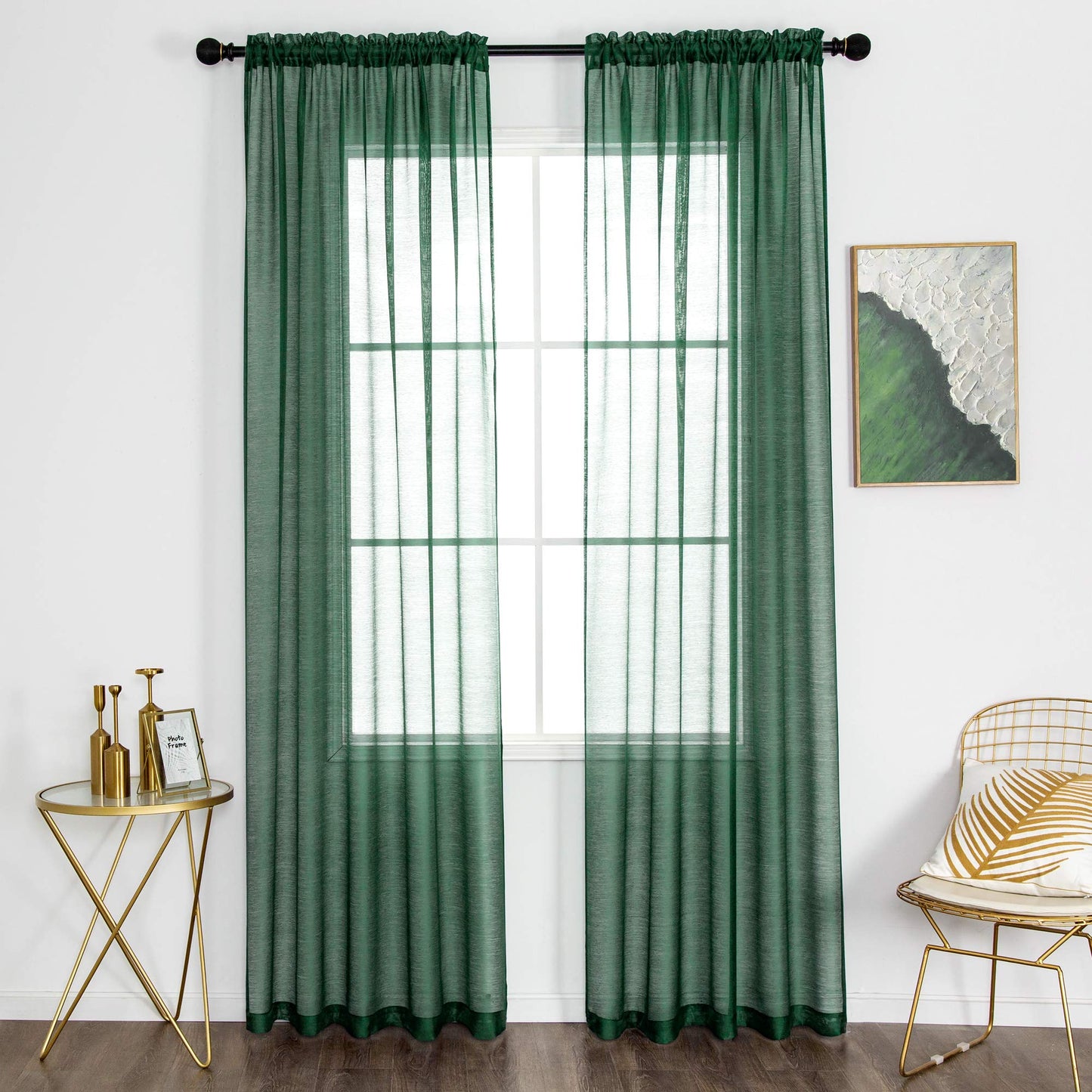 DUALIFE Emerald Green Sheer Curtains 84 inch Length Hunter Green Solid Voile Window Curtain Panels Drapes Rod Pocket Top for Living Room Bedroom Transparent Window Treatments 2 Panels 52x84