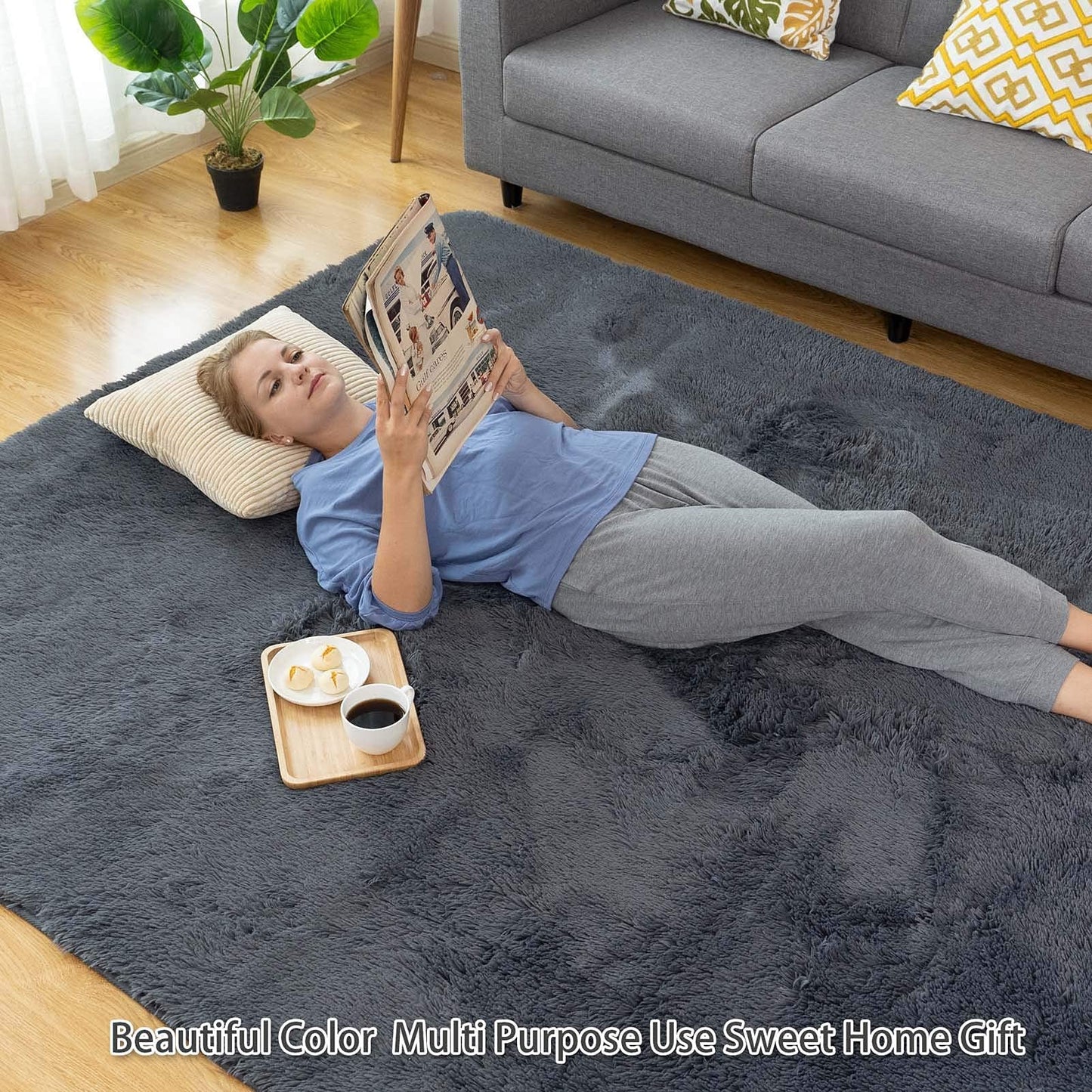 CHOSHOME Grey Rugs Living Room Rug Super Soft Bedroom Large Rugs Anti Slip Rug Carpet Fluffy Rugs Modern Floor Living Room Rug Grey Non Shedding Carpet for Nursery Rugs (Grey, 90 x 150cm) 90x150CM Gray