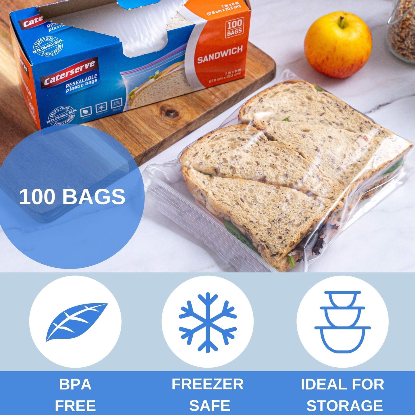 Plastic Sandwich Bags – Zip Food Bags – Transparent Lunch Bags with Ziplock Closure – 200 pcs Small Snack Bag – 7 x 8-inch Freezer Bags – Non-BPA Plastic – Reusable Sandwich Bags for School and Work Sandwich-200Bags