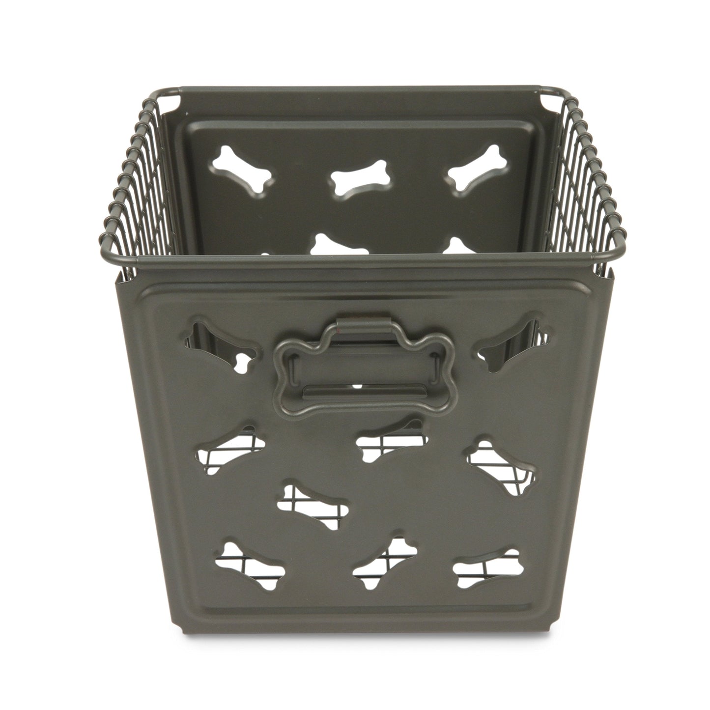 Spectrum Diversified Steel Bin Bone Design, Pet Accessory Rust-Resistant Finish, Dog Toy Organization & Storage, Industrial Gray, M Bones Basket