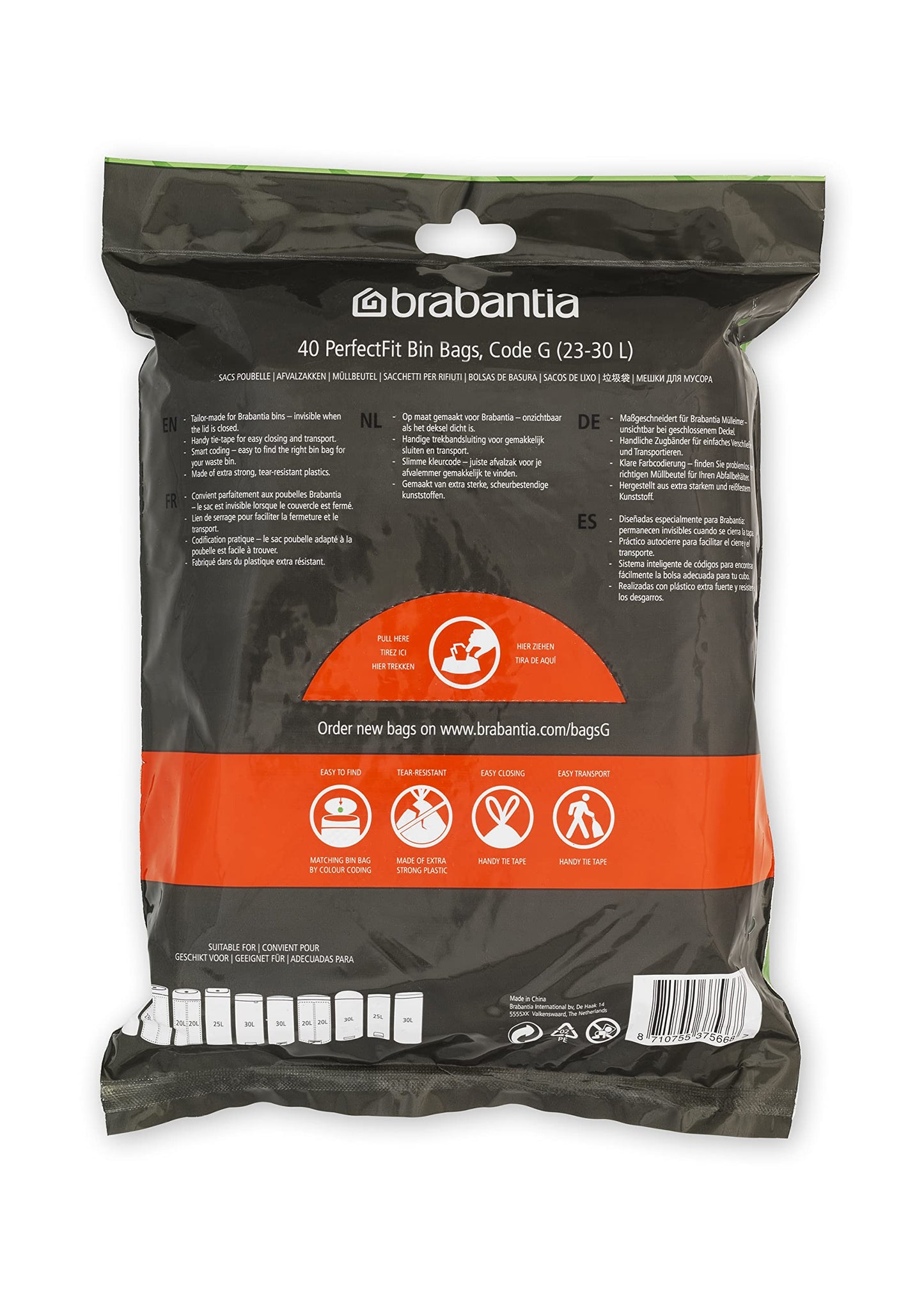 Brabantia Bin Liners, Size G, 23-30 L - 40 Bags ,White,375668 40 Count ( Pack of 1) White - Code G