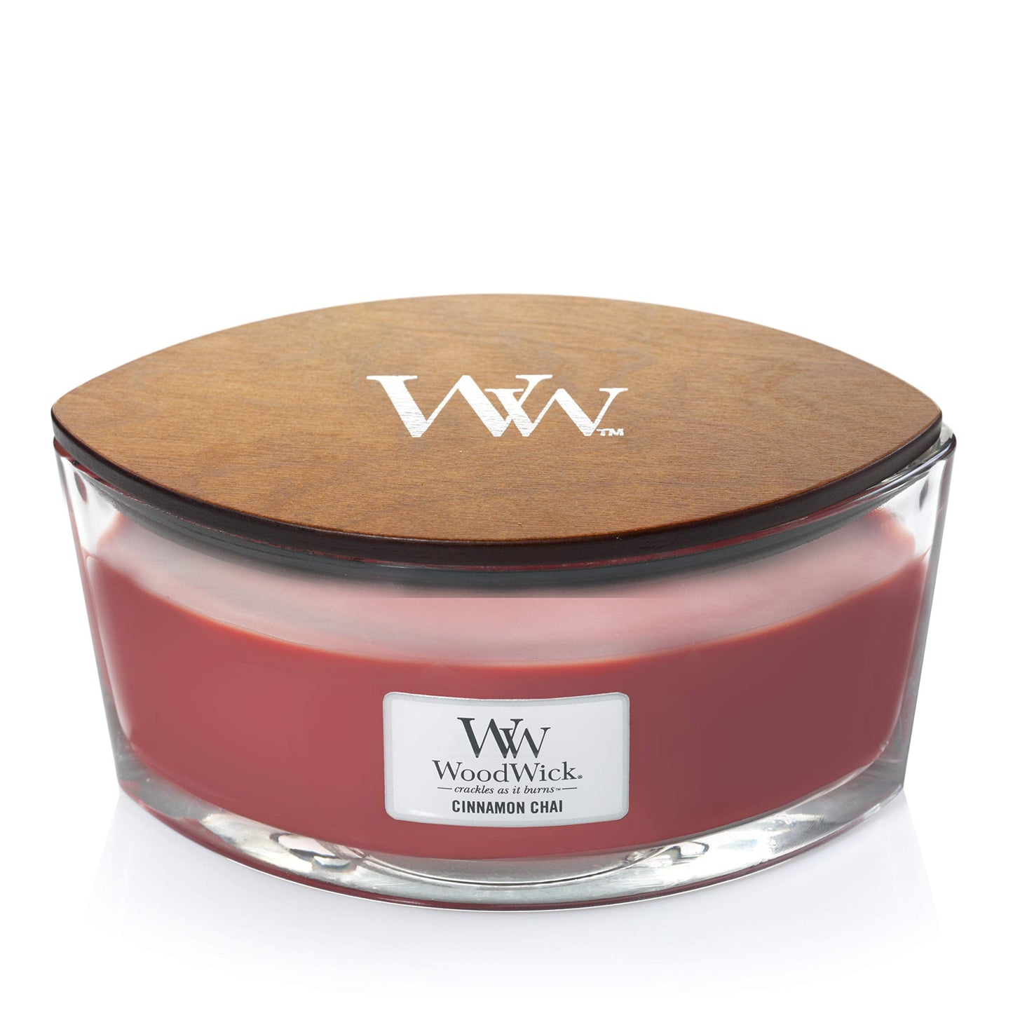 Woodwick Ellipse Scented Candle with Crackling Wick | Cinnamon Chai | Up to 50 Hours Burn Time Glass, Red