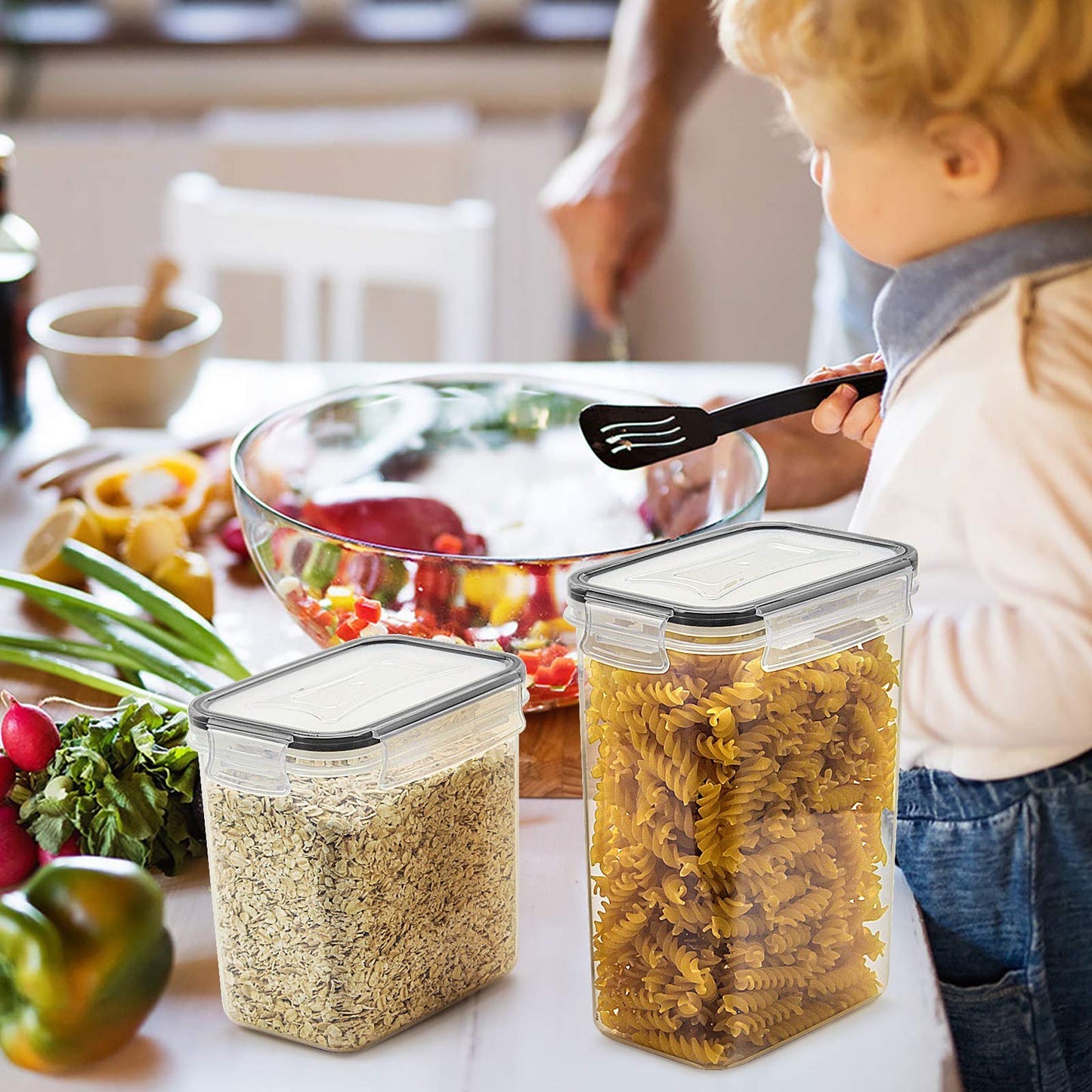 Wildone Airtight Food Storage Containers - BPA Free Cereal & Dry Food Storage Containers Set of 14 for Sugar, Flour, Snack, Baking Supplies, with 20 Chalkboard Labels & 1 Marker Black