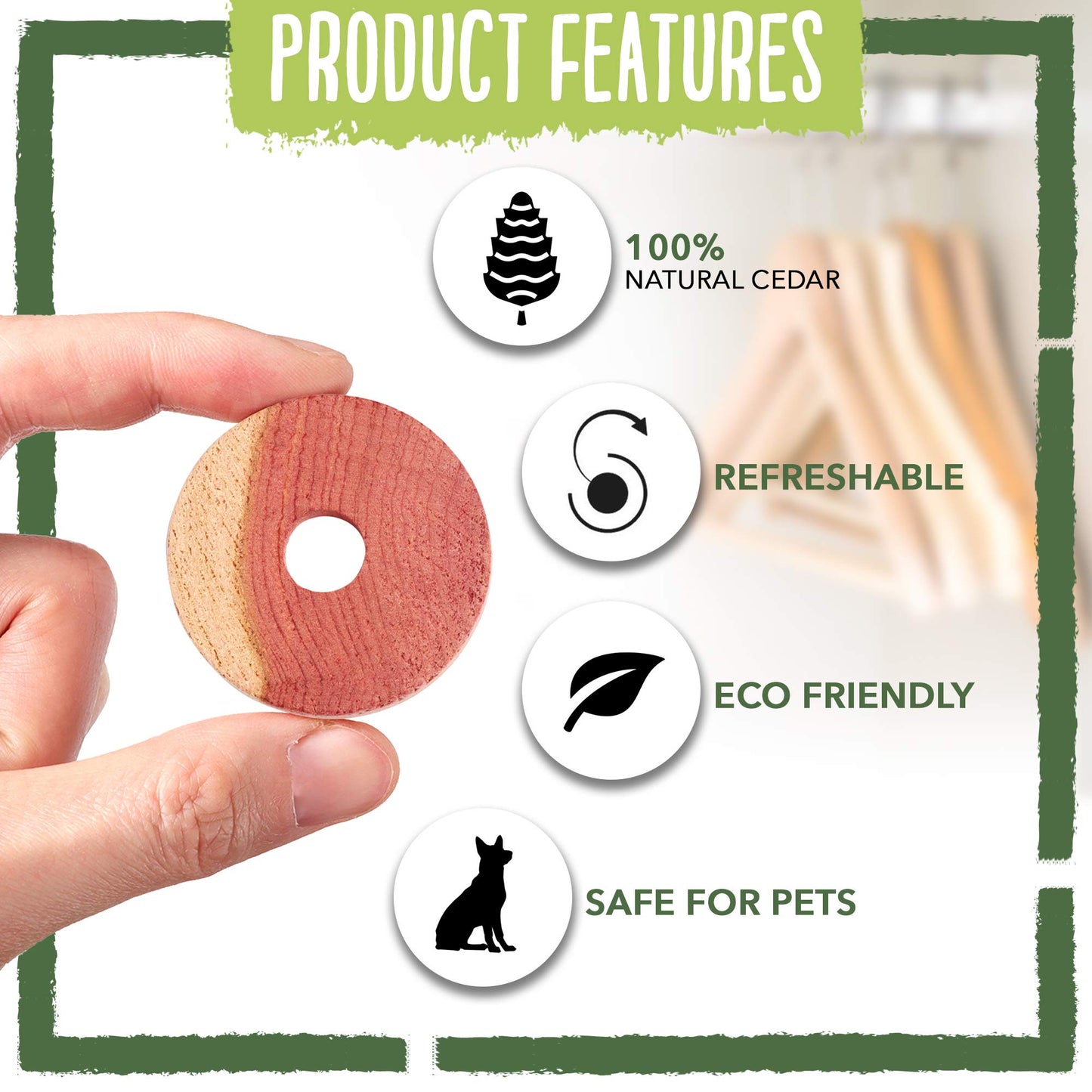 ecoKiwi Moth Repellent for Wardrobes Cedar Wood Rings - 28 Pack - Natural Oil & Sustainable Cedar Balls - Anti Moth Products Wardrobe - Cedarwood Moth Repellent for Clothes - Moth Balls with Sandpaper