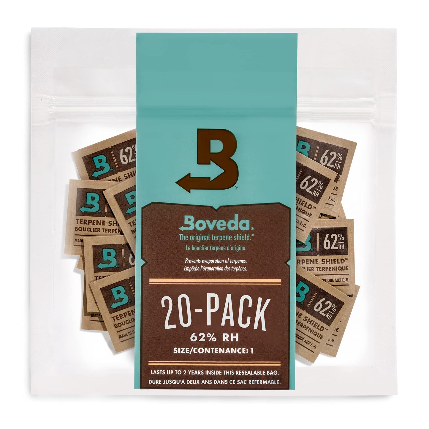 Boveda 62% Two-Way Humidity Control Packs For Storing 1/8 oz – Size 1 – 20 Pack – Moisture Absorbers for Small Storage Containers – Humidifier Packs – Hydration Packets in Resealable Bag 62% RH