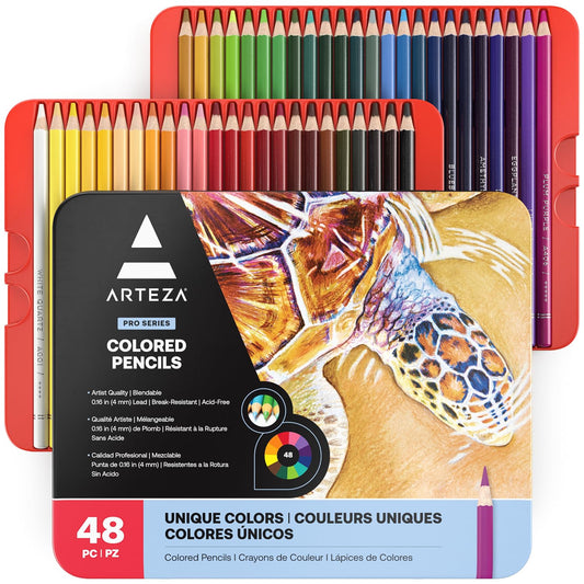 ARTEZA Colouring Pencils, Professional Set of 48 Colours in a Tin Box, Soft Wax-Based Cores, for Drawing, Sketching, Shading & Coloring, Vibrant Coloured Pencils for Adults & Pro Artists