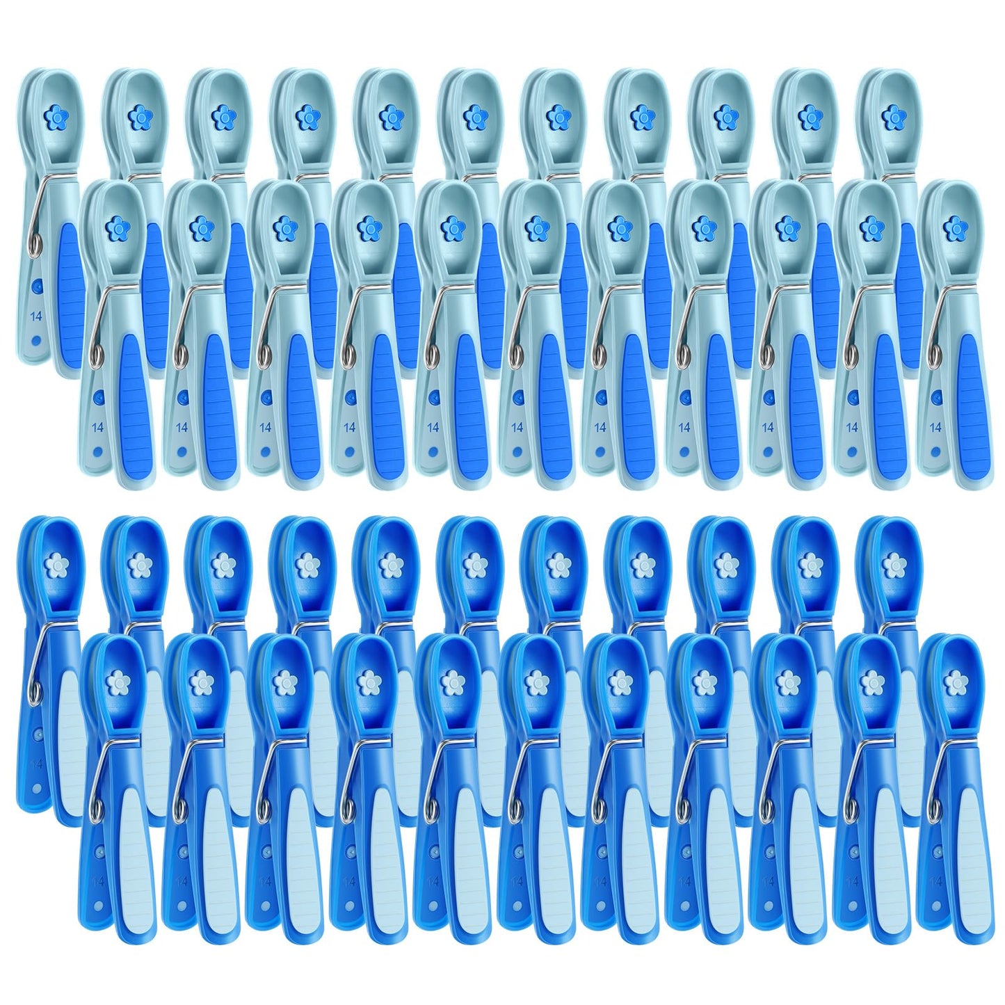 Fabsome Pegs for Washing Line Pack of 44, Non Slip Soft Grip Strong Clothes Washing Pegs, Long Lasting Plastic Laundry Pegs with Rubber Pad (Blue, 44 Pcs) L 80 mm x W 15 mm