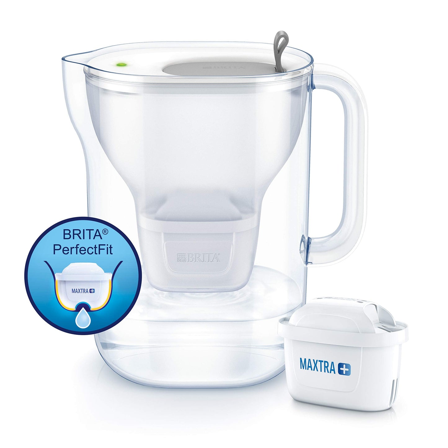 BRITA Style fridge water filter jug for reduction of chlorine, limescale and impurities, 2.4 Litre - Grey Maxtra +