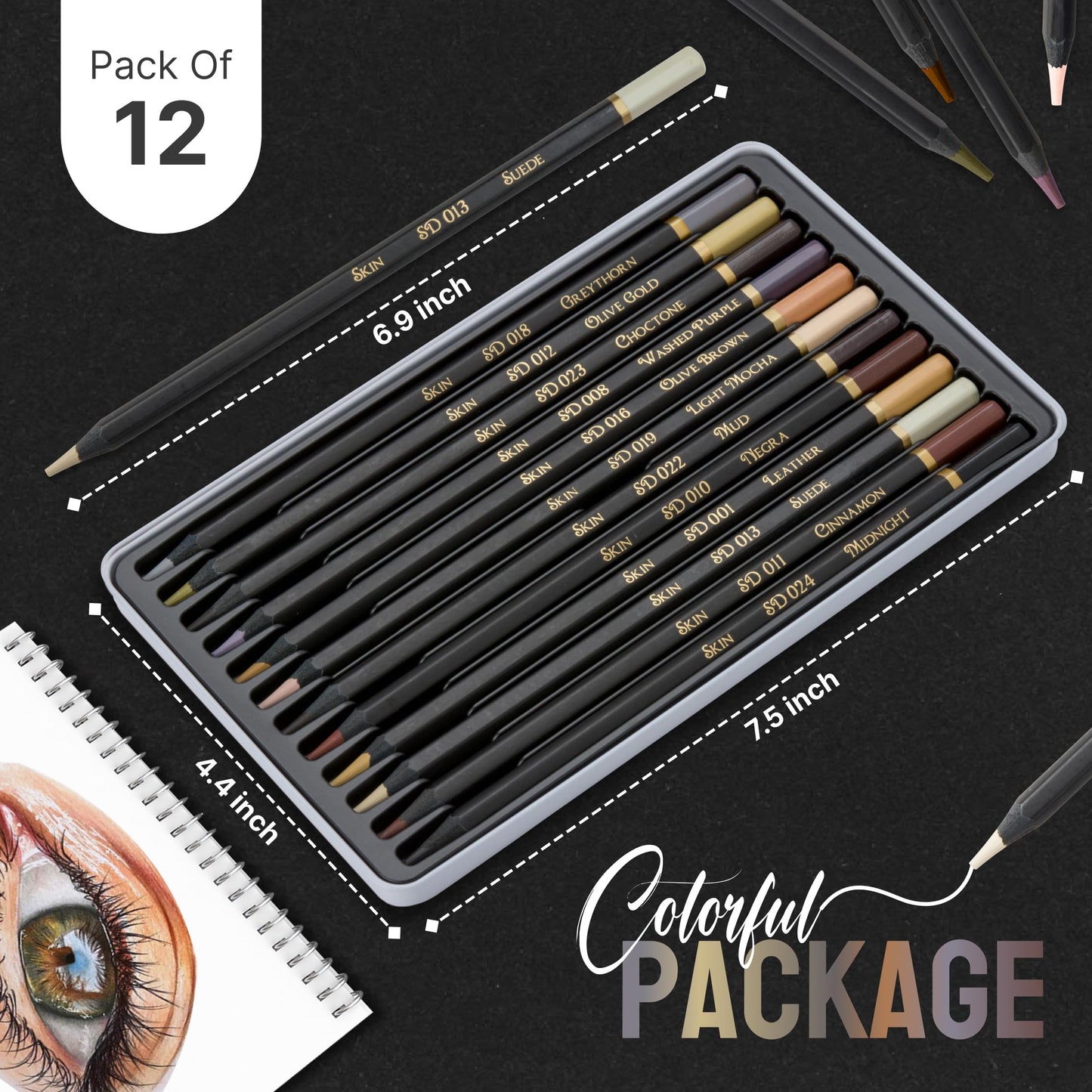 Black Widow Dark Tone Skin Pencils Perfect Coloured Pencils Set For Adults and Drawing Pencil For Artists, Ideal Portrait Set Colouring - Now With Light Fast Ratings Dark Skin Tones