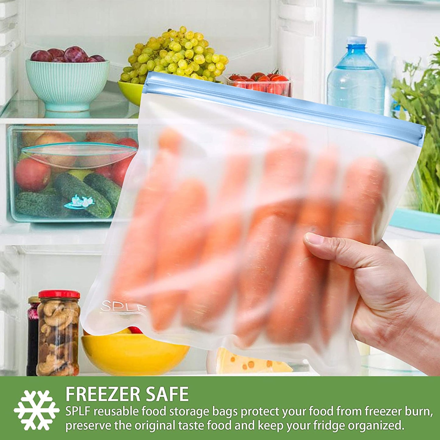 SPLF 6 Pack Reusable Gallon Freezer Bags Dishwasher Safe, BPA Free 1 Gallon Leakproof Silicone and Plastic Free Food Storage Bags for Meal Prep, Fruits, Sandwich, Snack, Travel Items 6 Pack-6 Gallon