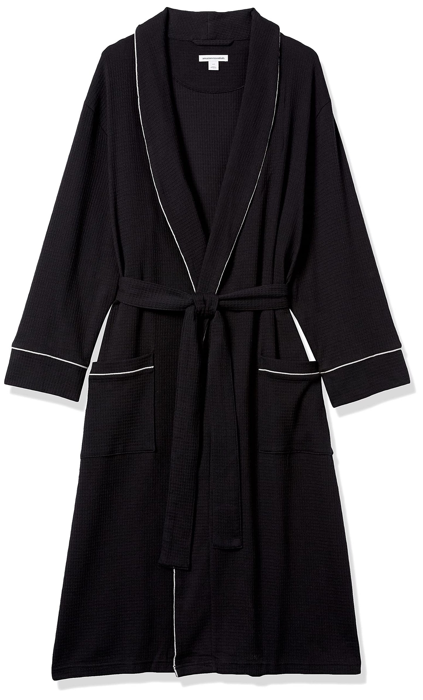 Amazon Essentials Men's Lightweight Waffle Robe (Available in Big & Tall) XL-XXL Black