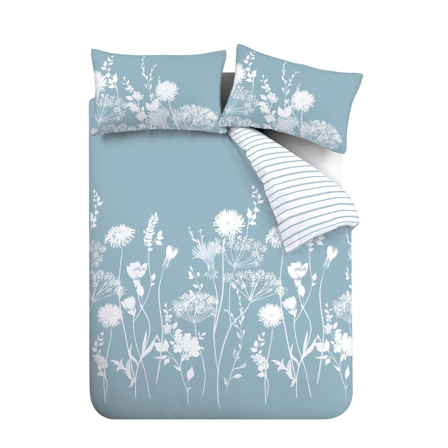 Catherine Lansfield Meadowsweet Floral Reversible Super King Duvet Cover Set with Pillowcase Sea spray Blue