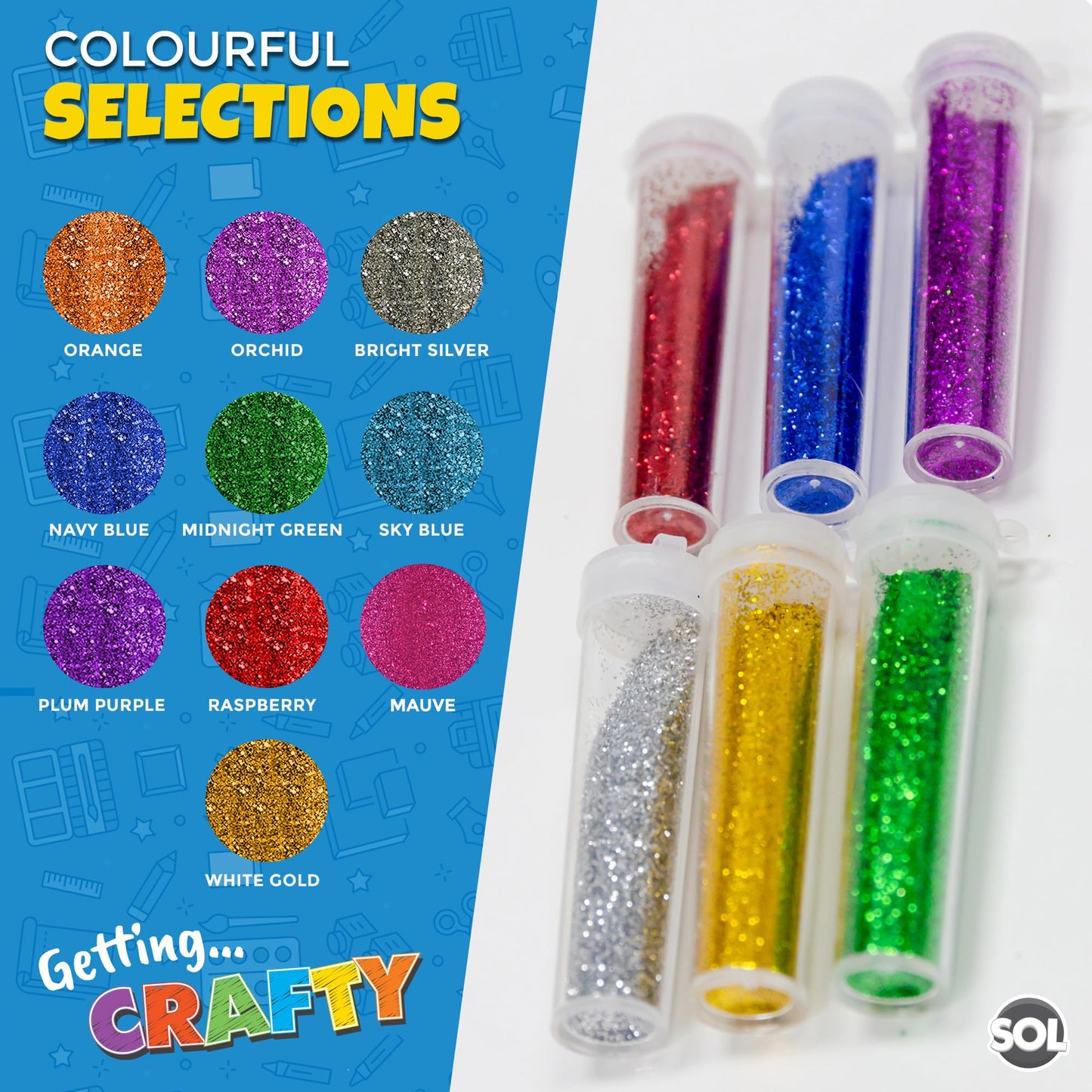 10pk Kids Glitter Tubes in 10 Assorted Vibrant Colours | Christmas Glitter for Kids Crafts | Fine Glitter for Slime | Craft Glitter Shaker | Resin Glitter for Arts | Nail Glitter for Wax Melts