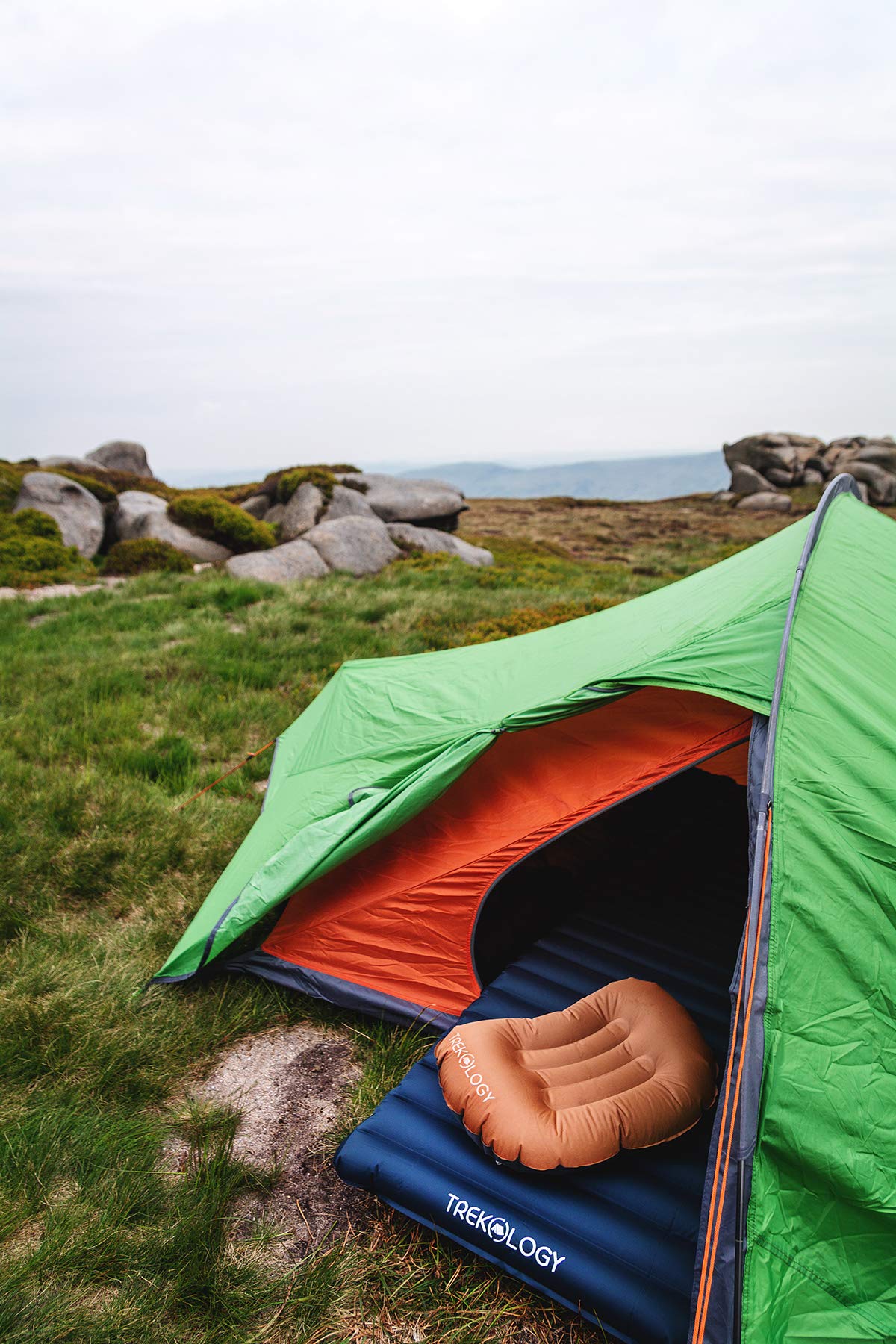 TREKOLOGY Ultralight Inflating Travel/Camping Pillows - Compressible, Compact, Inflatable, Comfortable, Ergonomic Pillow for Neck & Lumbar Support and a Good Night Sleep While Camp, Backpacking Blue - New Design