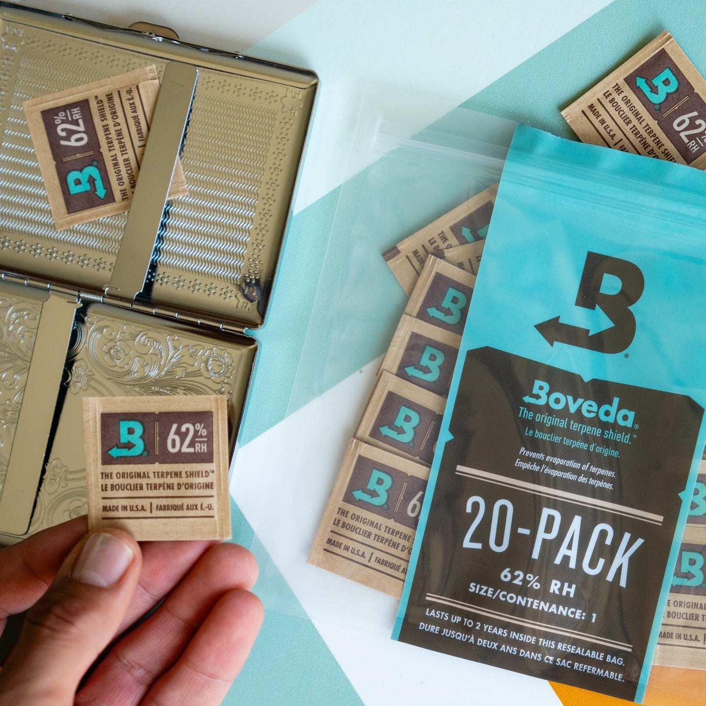 Boveda 62% Two-Way Humidity Control Packs For Storing 1/8 oz – Size 1 – 20 Pack – Moisture Absorbers for Small Storage Containers – Humidifier Packs – Hydration Packets in Resealable Bag 62% RH