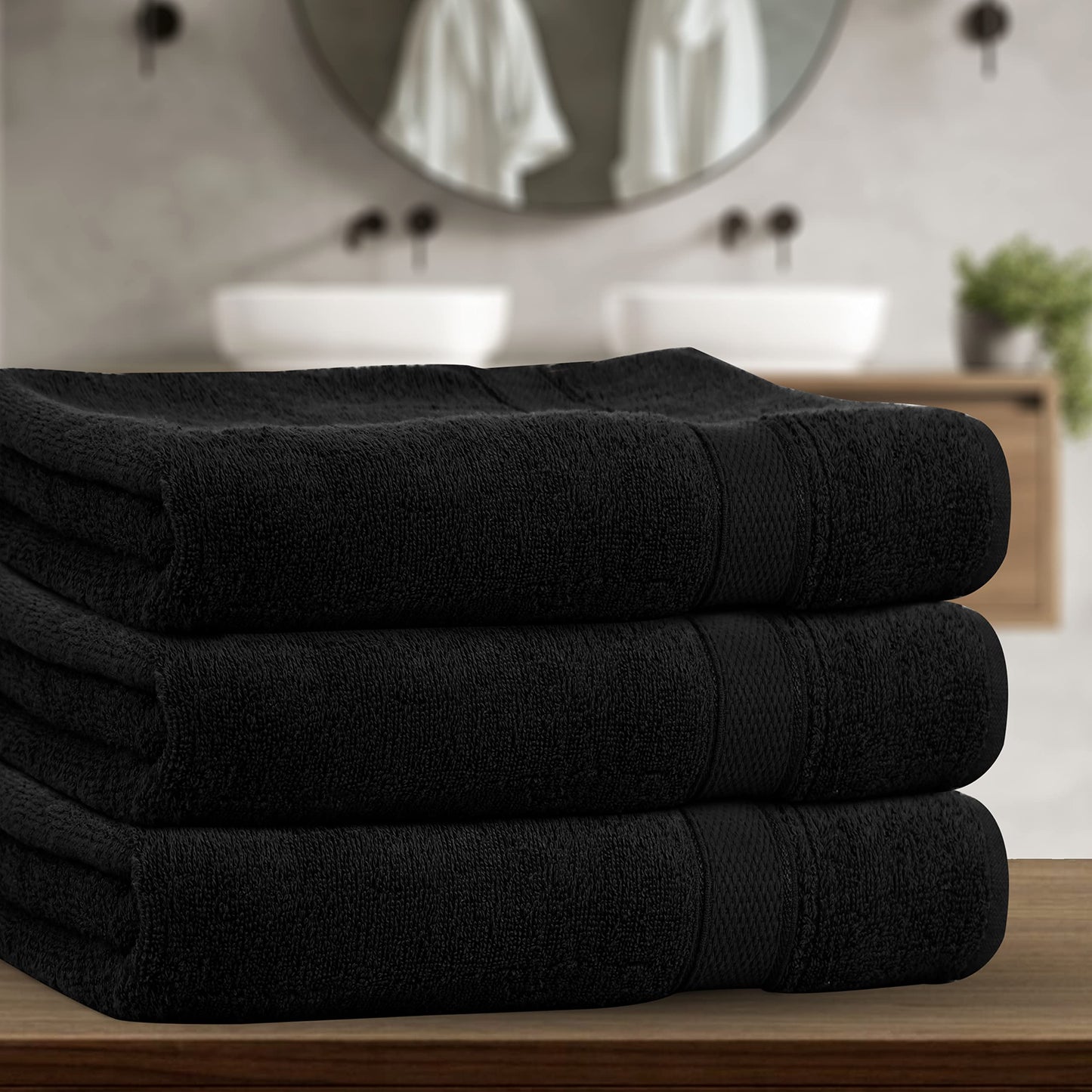 Casabella Pack of 3 Super Jumbo Extra Large Bath Sheet Towels100% Cotton 90cm x 180cm_Black Black