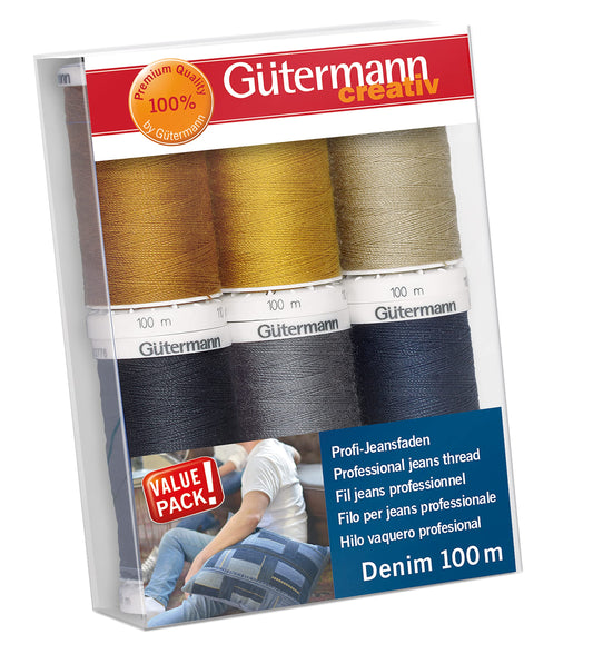 Gütermann - Gütermann Assorted Colours Denim (100m) Sewing Thread Set - 6 Pieces Multicolor