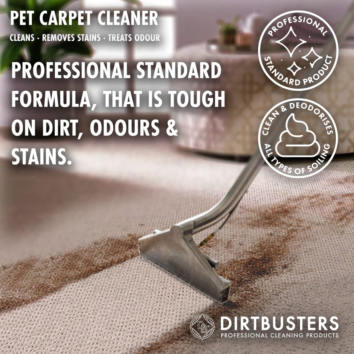 Dirtbusters Pet Carpet Cleaner Shampoo, Cleaning Solution For Odour, Urine & Stains, Geranium & Chamomile (5L) 1