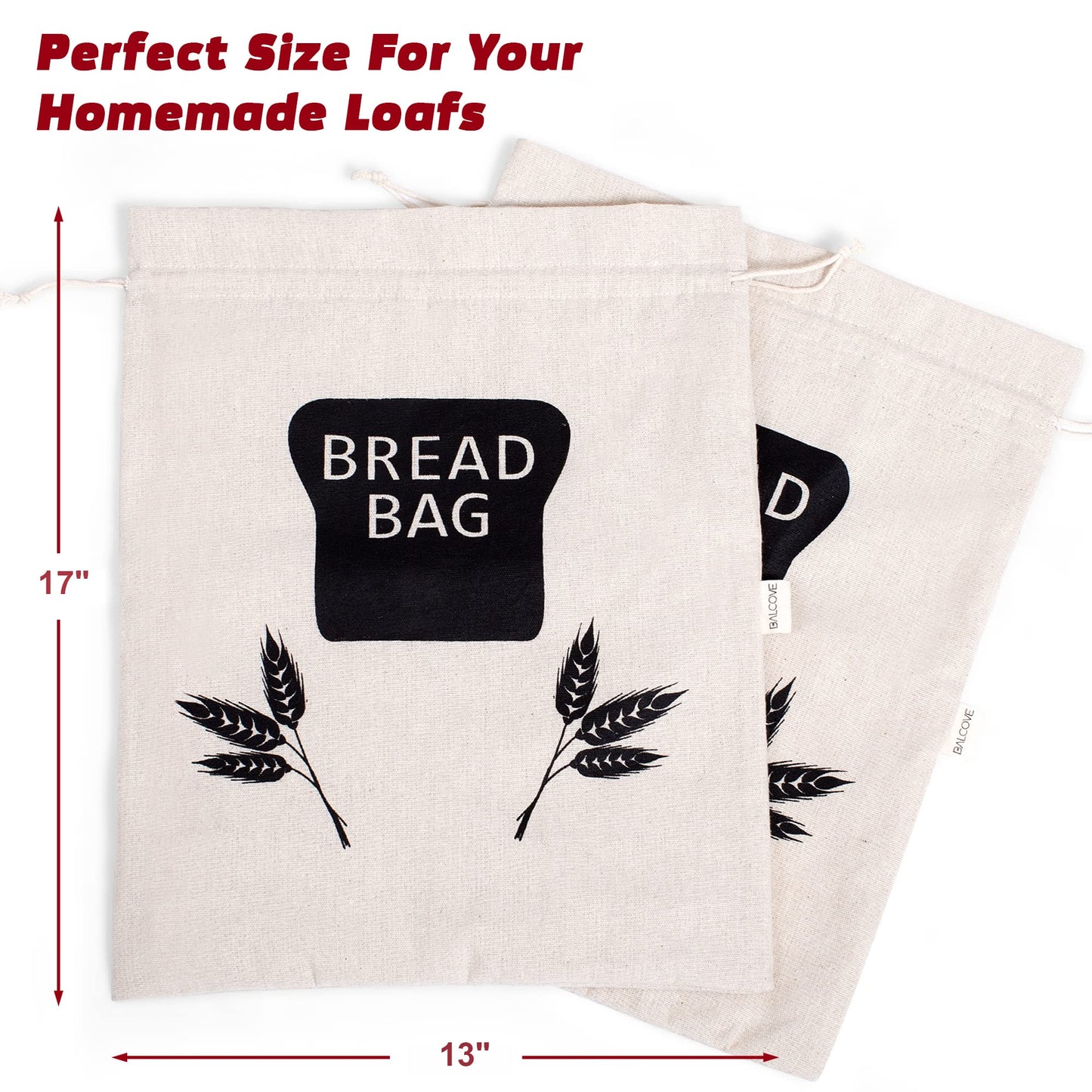 2 X Plastic Lined Bread Bags for Homemade Bread/Keep Bread Fresh – Linen Eco Bread Storage Bags - 43cm x 33cm XL