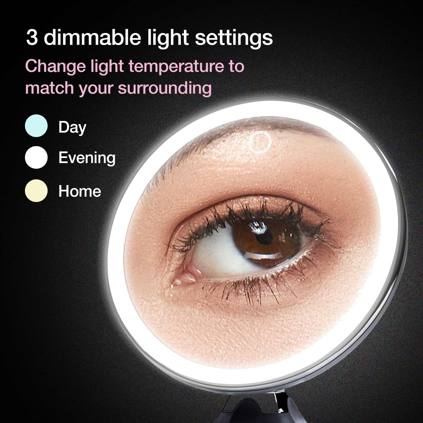 Fancii Rechargeable 10X Magnifying Makeup Mirror with 3 Light Settings - Large 8 inch Lighted Travel Vanity Mirror, Locking Suction Cup, 40pcs Dimmable LEDs, 12 Hours Battery (Luna 2)