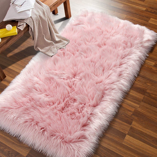 Faux Sheepskin Rug Fluffy Rug,Fluffy Area Small Rugs Shaggy Rugs for Bedroom Rug Fluffy Sofa Floor Carpet Home Decoration Pink Rugs (Pink 19.7 x 59.0 inch)