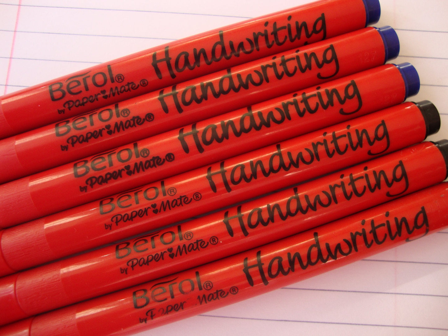 Berol Handwriting Pens 6 Pack MIXED (3 x Blue + 3 x Black)