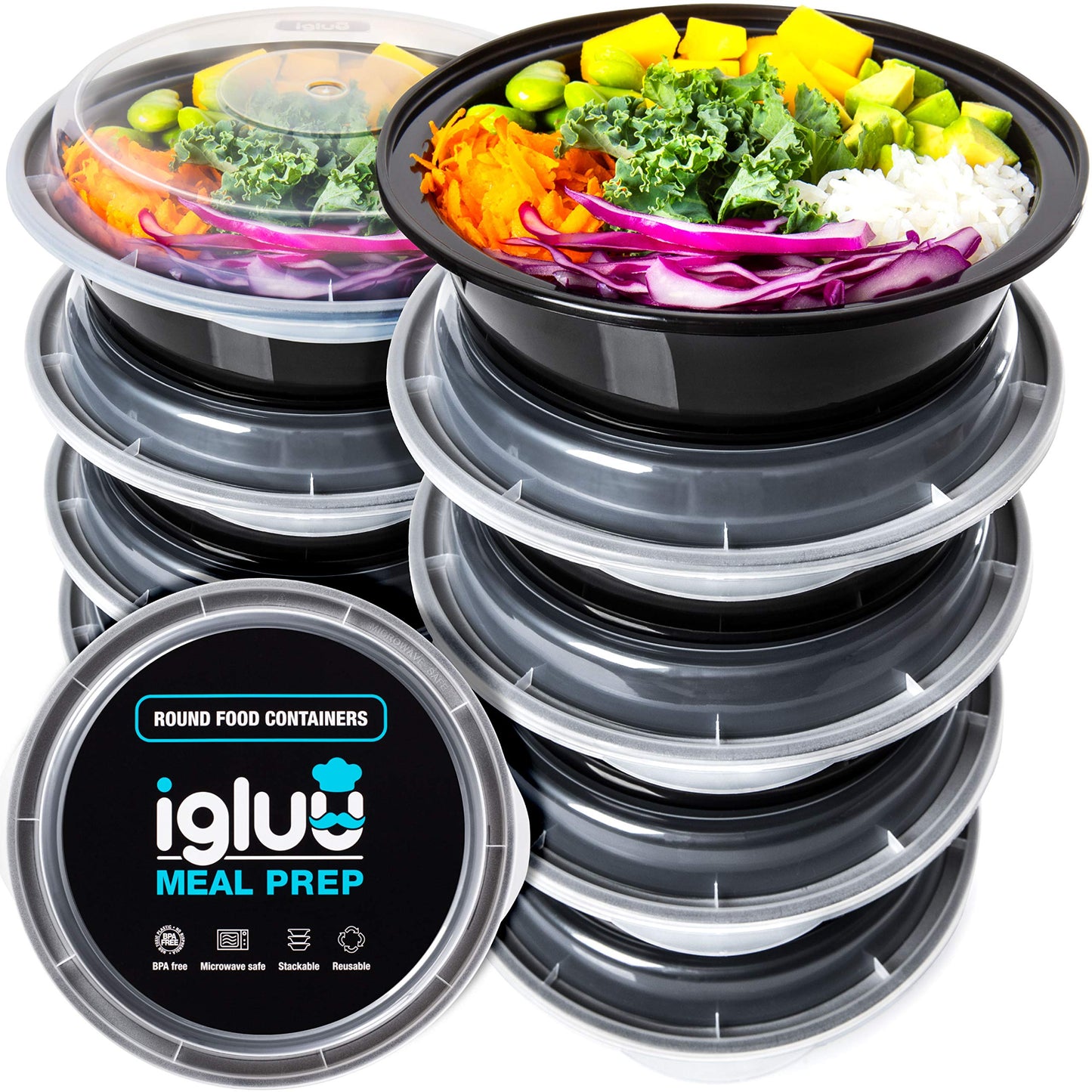 [30 Pack] Round Plastic Meal Prep Containers - Reusable BPA Free Food Containers with Airtight Lids - Microwavable, Freezer and Dishwasher Safe - Stackable Salad Bowls (28oz) 30