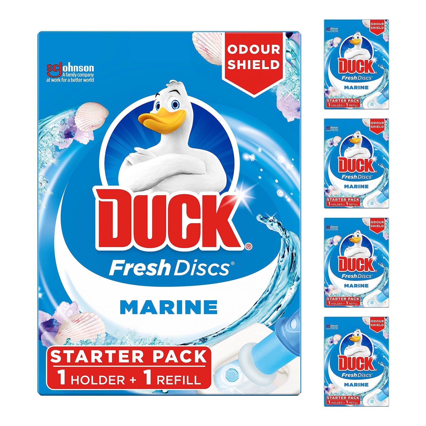 Duck Fresh Discs Toilet Cleaner Starter Kit, Sanitising & Descaling Toilet Bowl Gel, Kills Germs and Bacteria, Marine, Pack of 5 (5 x 36ml)