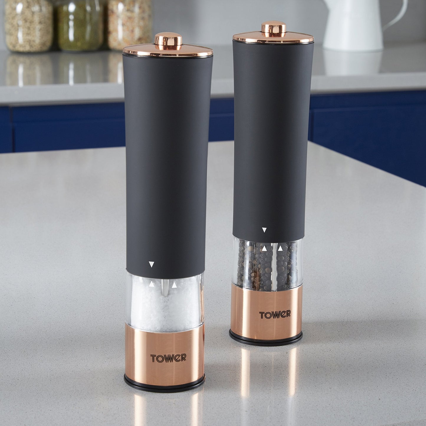 Tower T847003RB Electric Salt and Pepper Mill, Stainless Steel, Soft-Touch Body, Rose Gold and Black Single