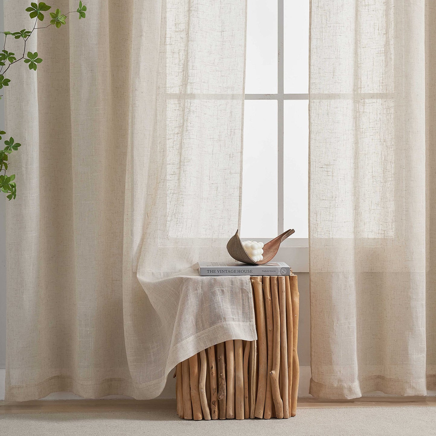 Home Brilliant Linen Net Curtains 84 Drop Voile Curtain Panels Semi Transparent Window Treatment for Patio, 54 x 84 inch Drop, Set of 2 84" Drop (213cm) Linen Look