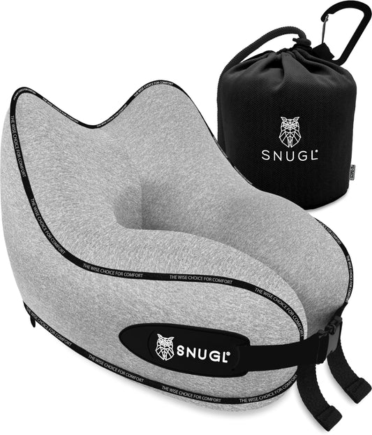 SNUGL Travel Pillow - Memory Foam Neck Cushion - Flight Pillow | Support Neck Pillow for Travel | Travel Neck Pillow for Airplane with Carry Bag & Clip | Flying Travel Essentials (Grey - Small) Adult Small Graphite Grey