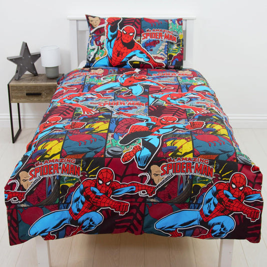 Spiderman Ultimate Metropolis Single Duvet Cover | Reversible Two Sided Design | Kids Bedding Set Includes Matching Pillow Case, Micro Fibre Polyester, Red, 200 x 135cm