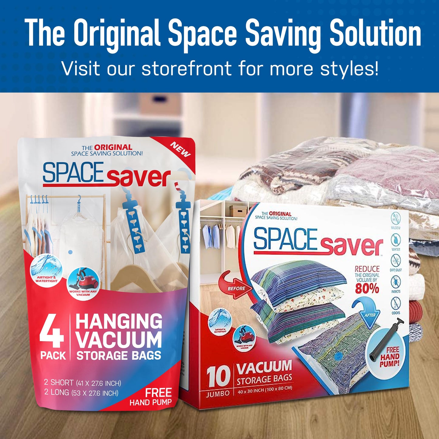 SpaceSaver Vacuum Storage Bags - Clothes Storage Bag Vacuum Pack - Space Saver Vacuum Storage Bags for Clothes Storage, Vacuum Bags for Bedding - Vacuum Bags for Clothes - with Pump (MEDIUM 10-Pack) Medium