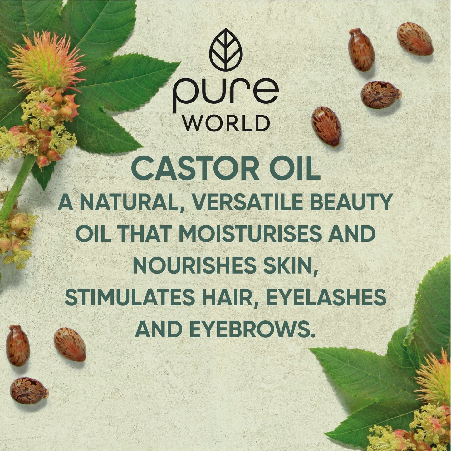 Pure World Natural Castor Oil 100ML Cold, & Freshly Pressed 100% Pure and Undiluted Hexane Free Eyebrows, Nails, Beard, Hair, Eyelash Growth Cruelty Free Food Grade