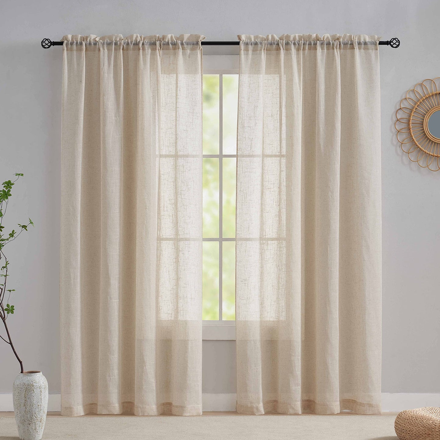 Home Brilliant Linen Net Curtains 84 Drop Voile Curtain Panels Semi Transparent Window Treatment for Patio, 54 x 84 inch Drop, Set of 2 84" Drop (213cm) Linen Look