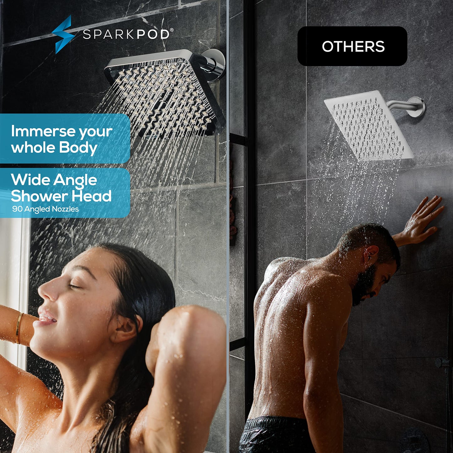 SparkPod Fixed Shower Head - High Pressure Rain - Luxury Modern Look - Easy No-Tool Installation - Perfect Adjustable Replacement for Your Bathroom Shower Heads (20 cm Square, Luxury Polished Chrome) 20 cm Square 1. Luxury Polished Chrome 20 Cm Square