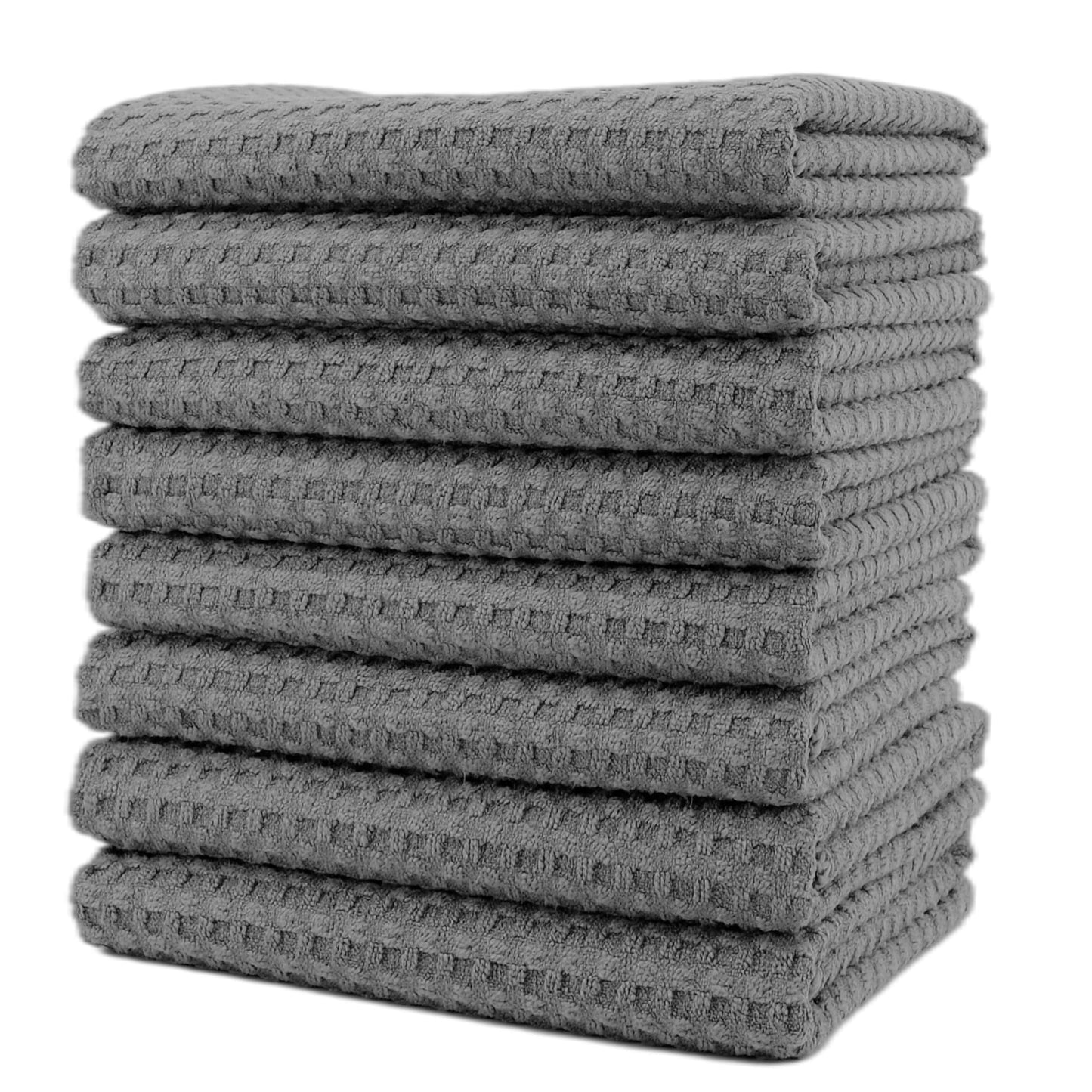 POLYTE Ultra Premium Microfibre Kitchen Dish Tea Towel Waffle Weave, 8 Pack (40x71 cm, Grey) 40x71 cm