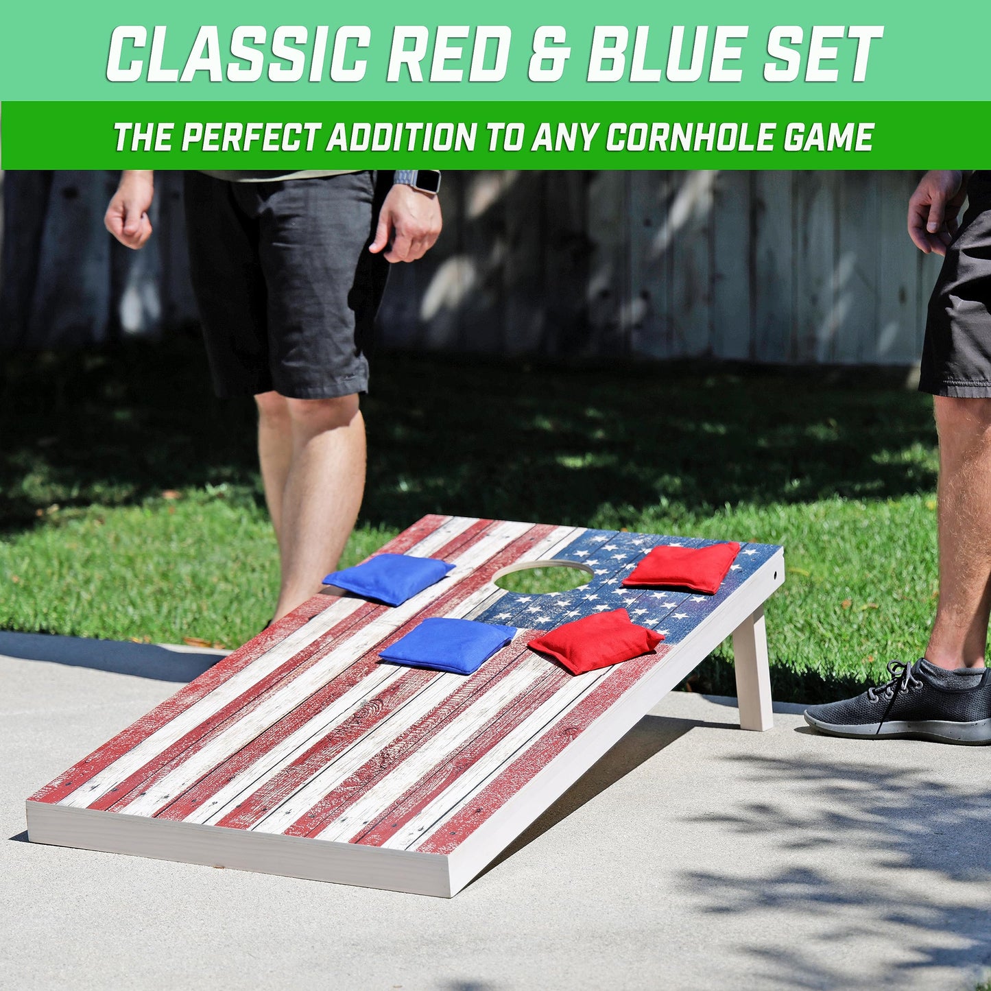 GoSports Official Regulation Cornhole Bean Bags Set (8 All Weather Bags) - America Stars and Stripes or Red and Blue - Choose Your Style