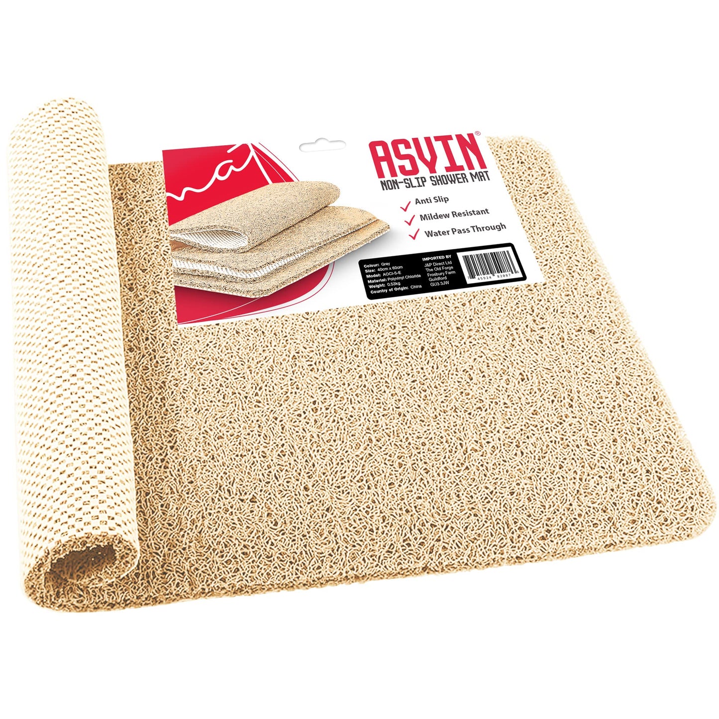 Asvin Soft Textured Anti Slip Bath & Shower Mat for Inside Shower & Wet Areas (40x60cm Beige) Phthalate Free Rubber Loofah Bathroom Mats for Slippery Surfaces Quick Dry Antibacterial & Mould Resistant 40cm x 60cm