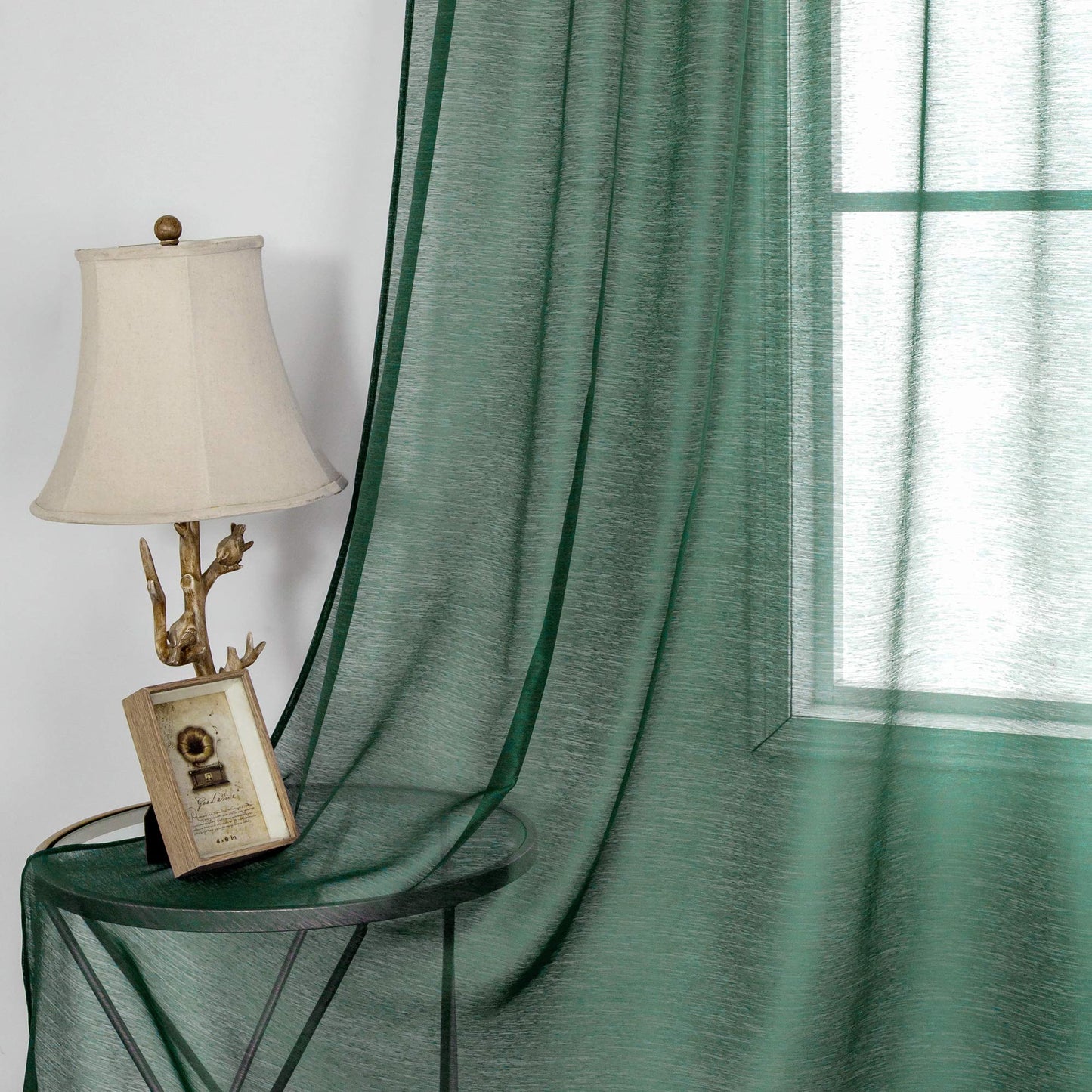 DUALIFE Emerald Green Sheer Curtains 84 inch Length Hunter Green Solid Voile Window Curtain Panels Drapes Rod Pocket Top for Living Room Bedroom Transparent Window Treatments 2 Panels 52x84