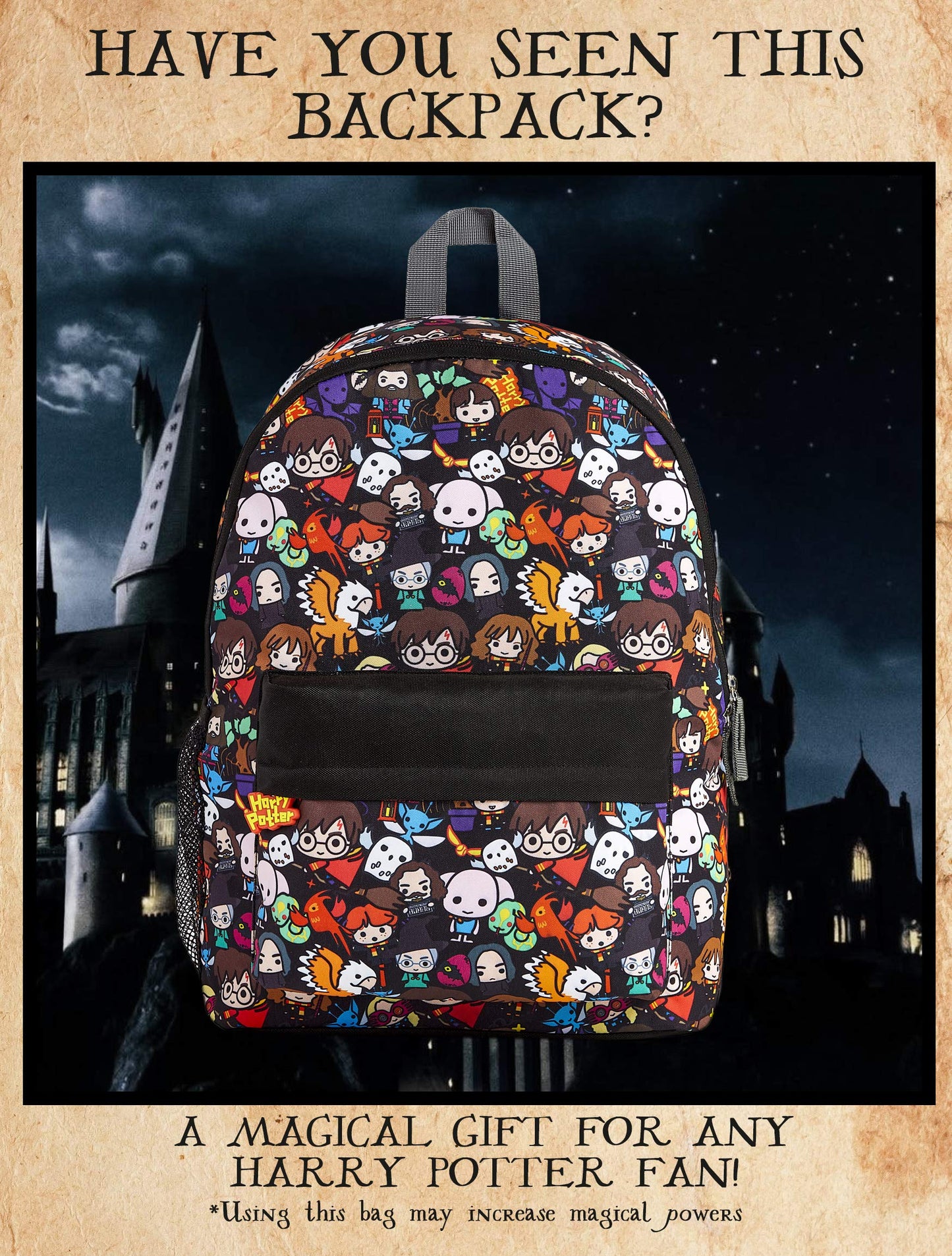 Harry Potter School Bag, Backpacks for Girls Boys with Chibi Character Print, School Supplies for Kids, Large Rucksack for School Travel, Harry Potter Gifts for Boys Girls Teenagers