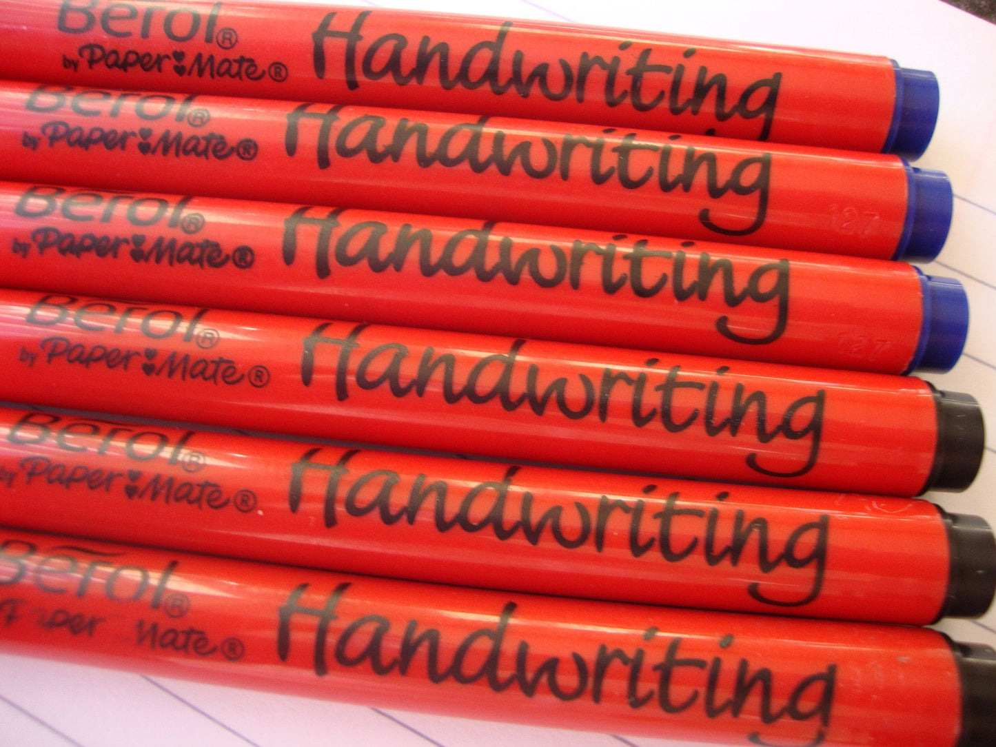 Berol Handwriting Pens 6 Pack MIXED (3 x Blue + 3 x Black)