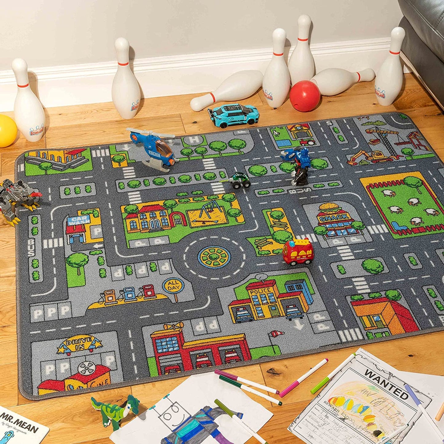 The Rug House Children's Kids Boys Girls City Town Car Roads Interactive Playroom Playmat Creative Toddler Soft Durable Educational Classroom Nursery Bedroom Play Carpet Mat 80cm x 120cm 80cm x 120cm (2'6" x 3'9") Grey Roads