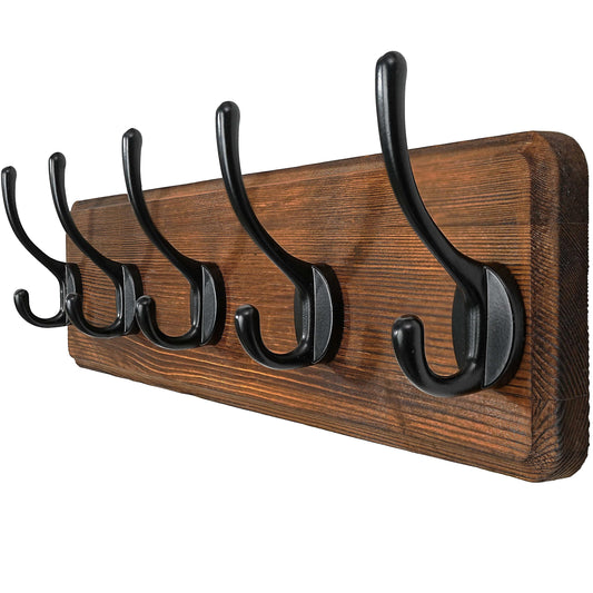 WEBI Coat Rack Wall Mounted,Coat Hooks Wall Mounted,Coat Hanger Wall Wood,5 Hooks for Hanging Coats,Hats,Jacket,Clothes 1 Brown